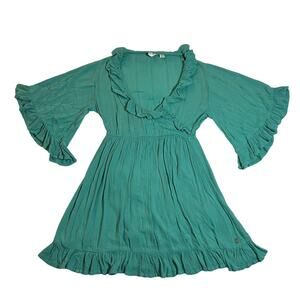 Roxy V-Neck Ruffle Trim Mini Dress Size X-Small Wide Sleeve Beach Boho Colorful